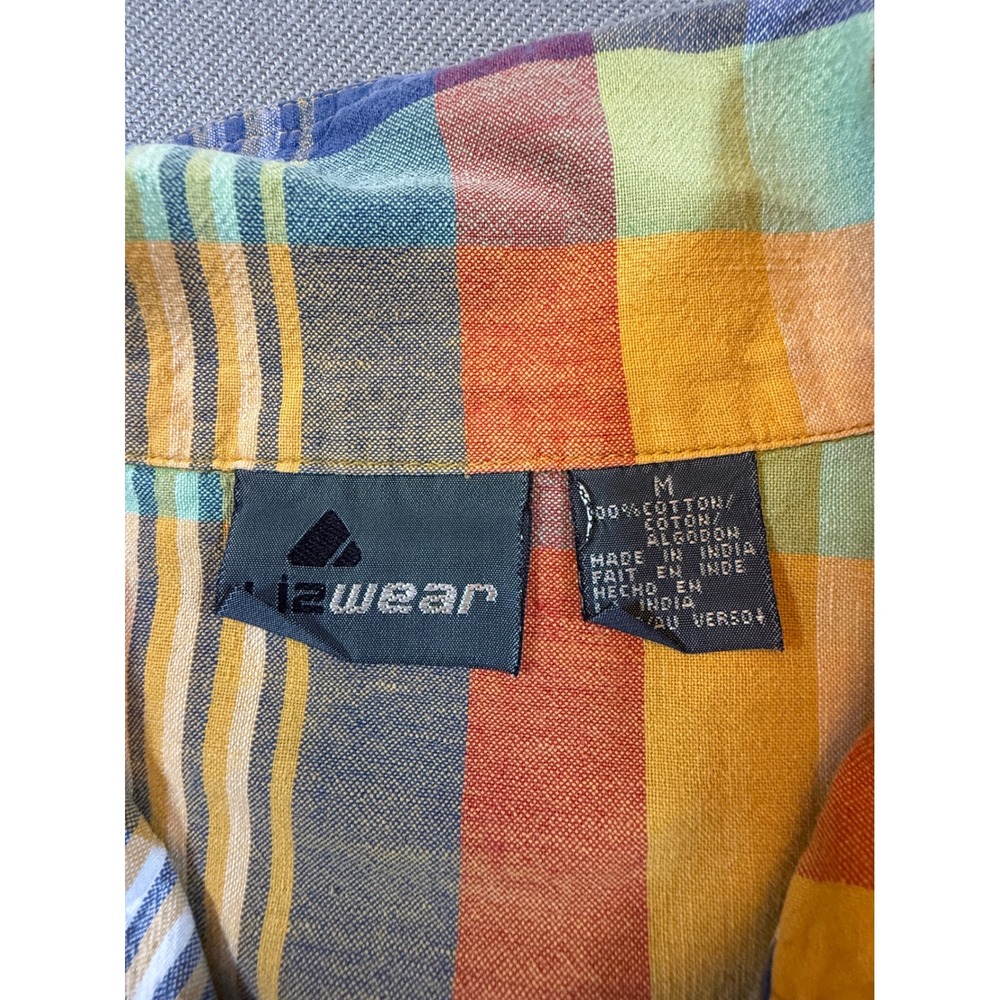 Lizwear Womens Plaid Button Down Multicolor Short Sleeve Cotton Size Med  1784 - Picture 2 of 6